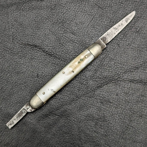 英國古董白珍珠貝殼柄雙鋼刃折疊刀